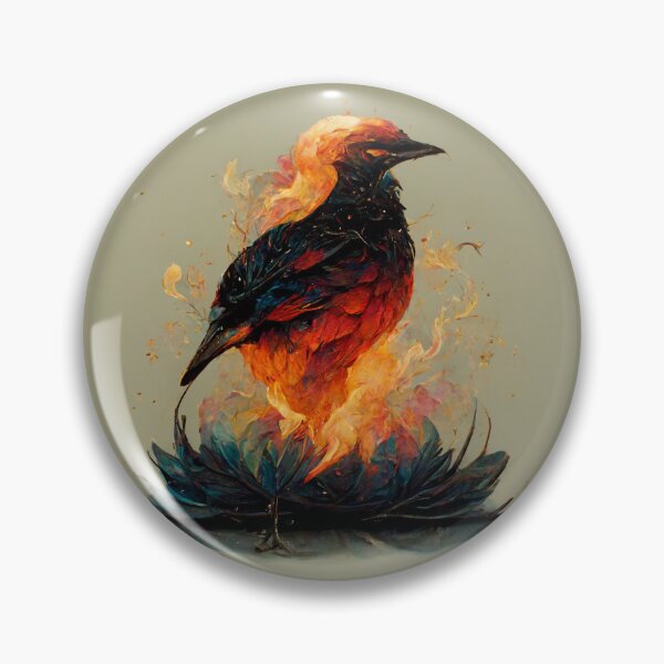 Item preview, Flame burning bird standing on a blue fire lotus designed and sold by Riverside-Moon.