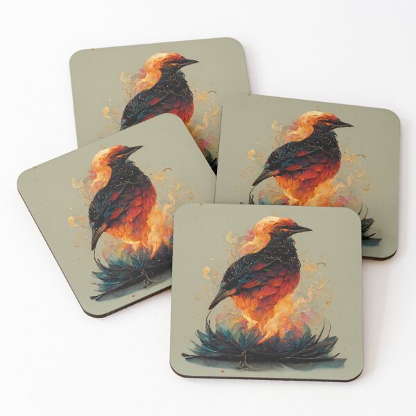 Item preview, Flame burning bird standing on a blue fire lotus designed and sold by Riverside-Moon.