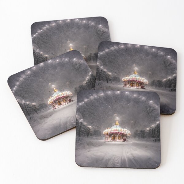 Item preview, White carousel in the snowy road designed and sold by Riverside-Moon.