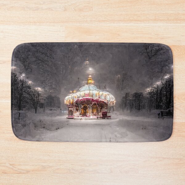 Item preview, White carousel in the snowy road designed and sold by Riverside-Moon.