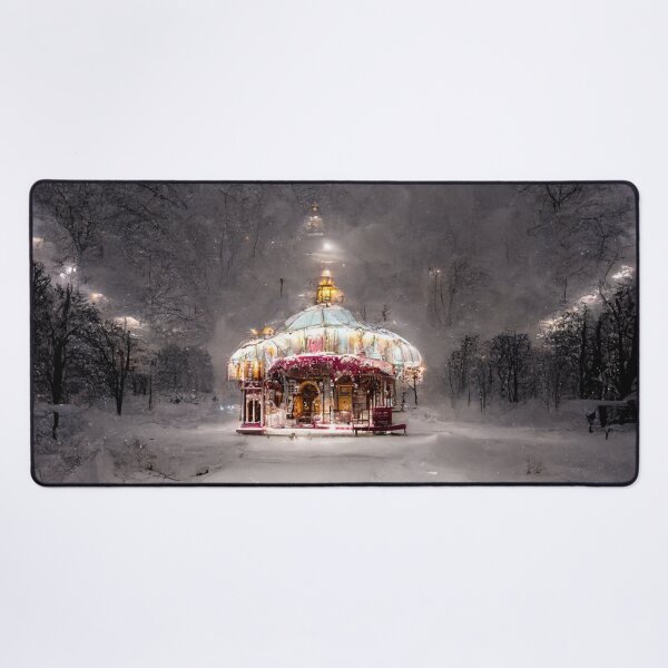 Item preview, White carousel in the snowy road designed and sold by Riverside-Moon.