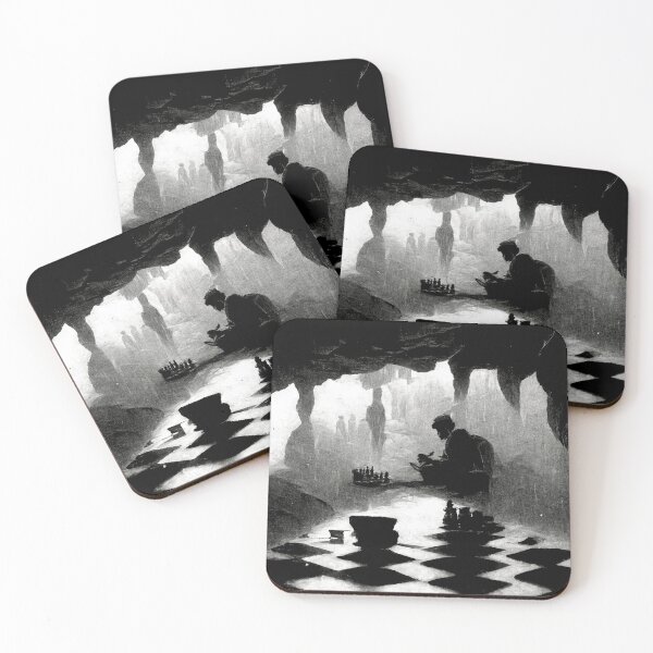 Item preview, A man playing chess in cave on a rainy day designed and sold by Riverside-Moon.