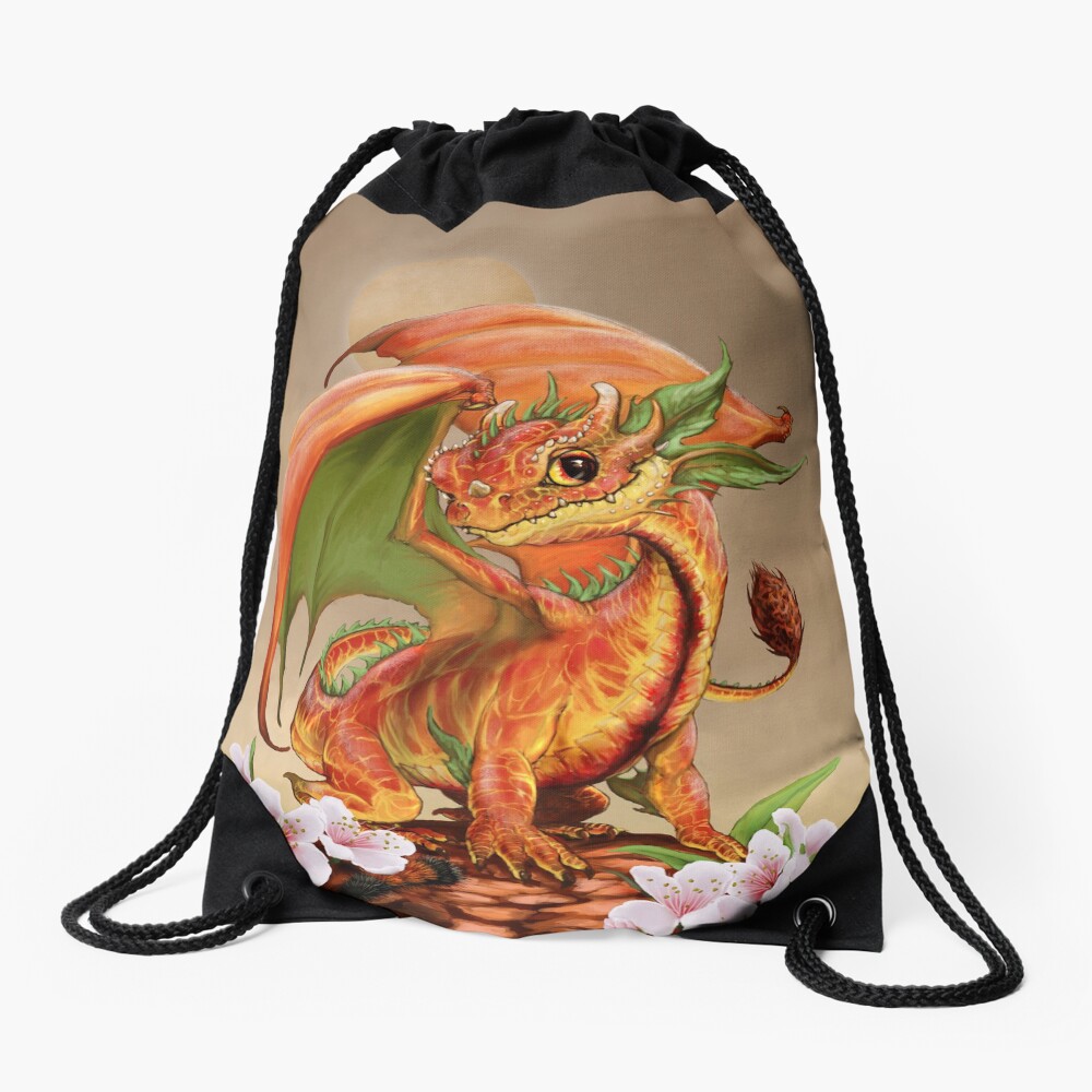 Peach Dragon Drawstring Bag