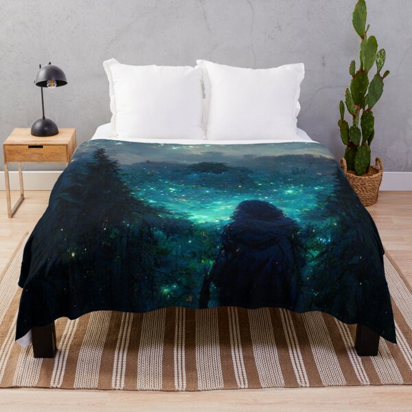 Item preview, Black hooded witch in a forest with magical blue stars in the sky designed and sold by Riverside-Moon.