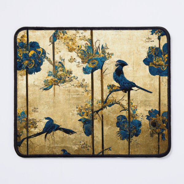 Artikelvorschau, Blaue und goldene Chinoiserie-Malerei mit Vögeln und Blumen entworfen und verkauft von Riverside-Moon.