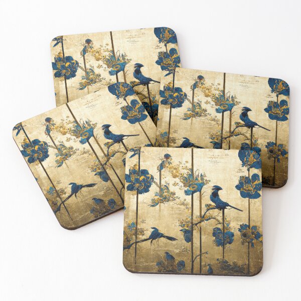 Item preview, Blue and gold chinoiserie painting with birds and flowers designed and sold by Riverside-Moon.