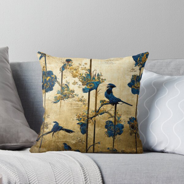 Item preview, Blue and gold chinoiserie painting with birds and flowers designed and sold by Riverside-Moon.