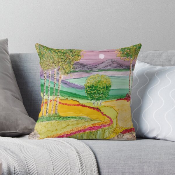 Rainbow Landscape Alcohol Ink Art Throw Pillow