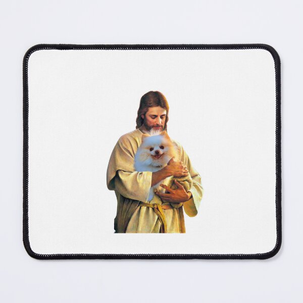 Item preview, Jesus Holding a Cute Pomeranian Dog designed and sold by ASamArt.