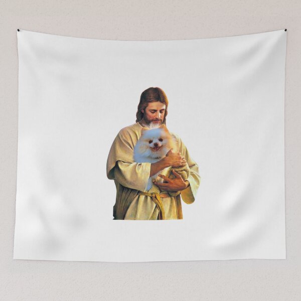 Item preview, Jesus Holding a Cute Pomeranian Dog designed and sold by ASamArt.