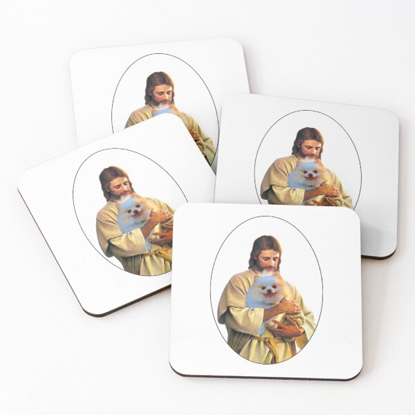 Item preview, Jesus Holding a Cute Pomeranian Dog designed and sold by ASamArt.