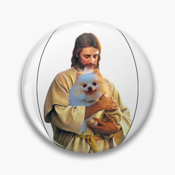Item preview, Jesus Holding a Cute Pomeranian Dog designed and sold by ASamArt.