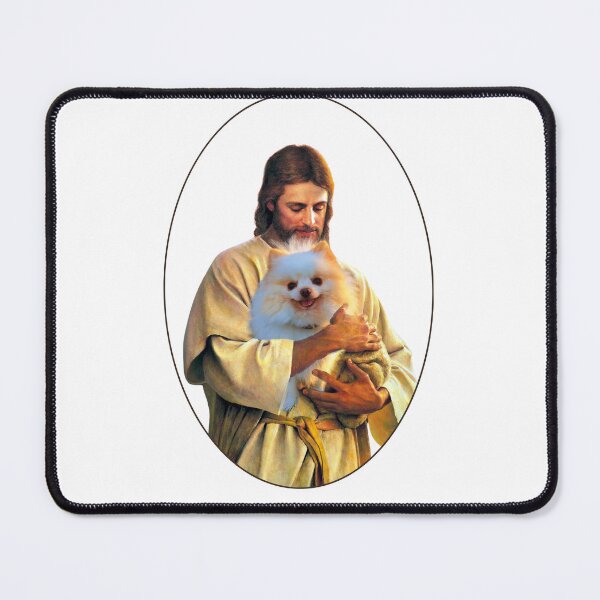 Item preview, Jesus Holding a Cute Pomeranian Dog designed and sold by ASamArt.