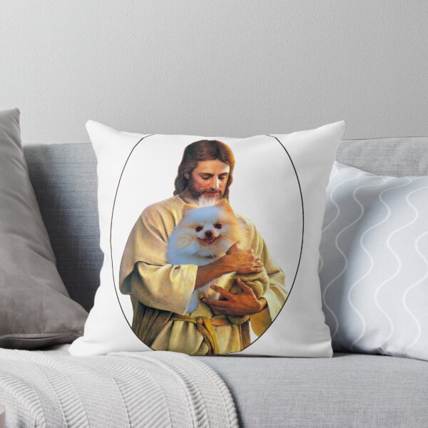 Item preview, Jesus Holding a Cute Pomeranian Dog designed and sold by ASamArt.