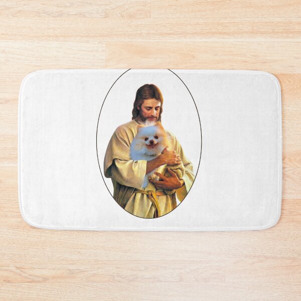Item preview, Jesus Holding a Cute Pomeranian Dog designed and sold by ASamArt.