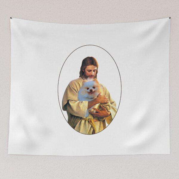Item preview, Jesus Holding a Cute Pomeranian Dog designed and sold by ASamArt.