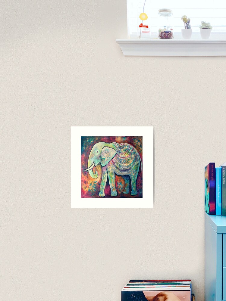 Art Print, Colorful Magical Elephant designed and sold by heartsake