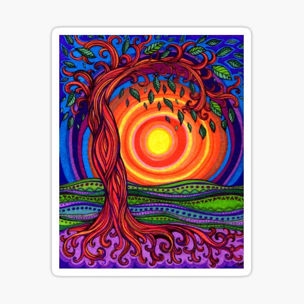 Joyful Tree of Life with Sun Sticker