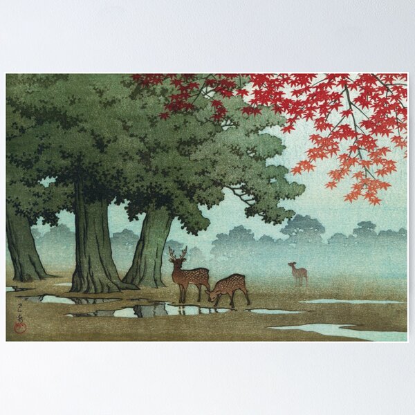Item preview, Deer of Nara Park by Kawase Hasui designed and sold by Takeda-art.