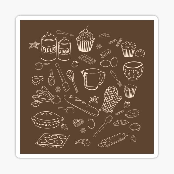 Baked Goods Pattern Outlined, Brown Sticker