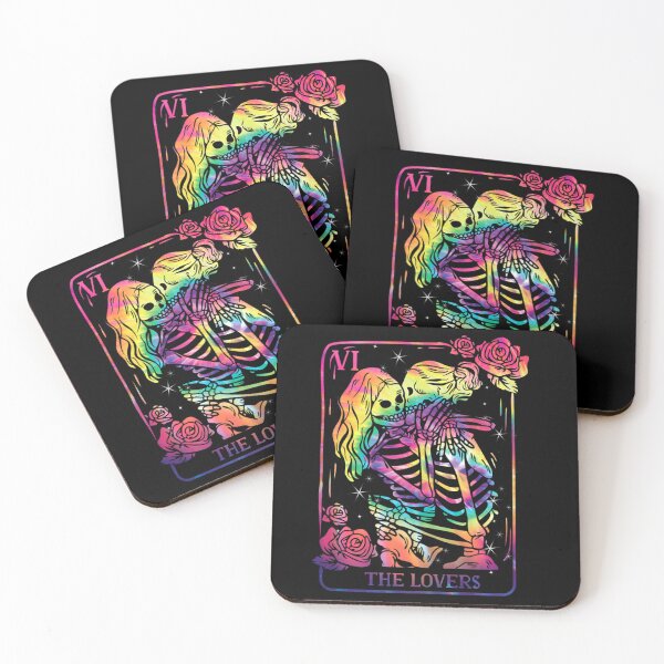 Item preview, The Lovers Tarot Card Goth Tie Dye Kissing Lesbian Skeletons designed and sold by Spencerhowar.