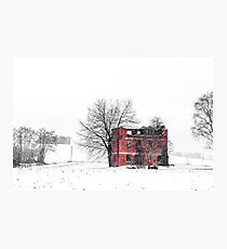 snow covering an abandoned farm Photographic Print