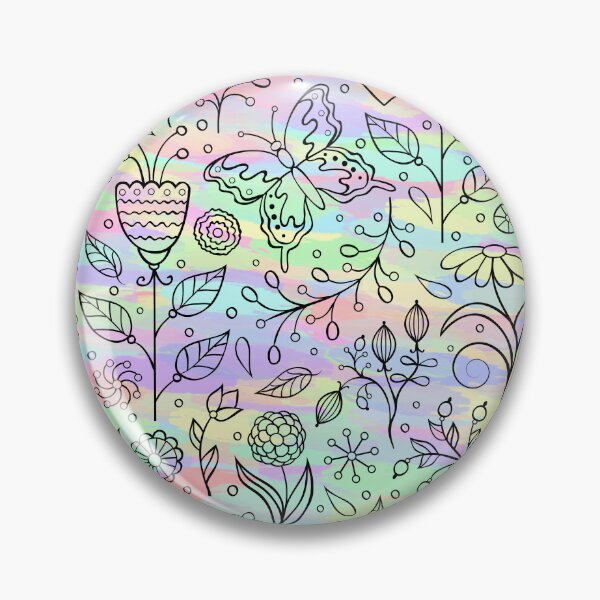 Item preview, Floral Flower Butterfly Birds Ladybird Nature Pattern l Black Line Design With Rainbow Pastel Background designed and sold by LifeAndWonder.