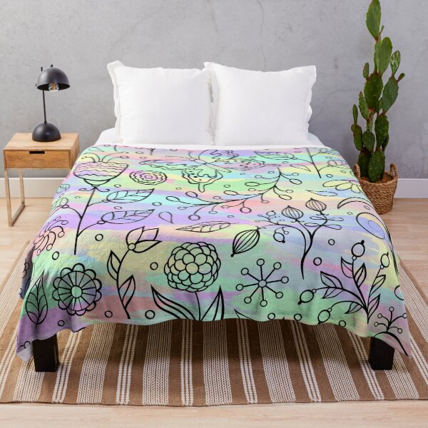 Item preview, Floral Flower Butterfly Birds Ladybird Nature Pattern l Black Line Design With Rainbow Pastel Background designed and sold by LifeAndWonder.