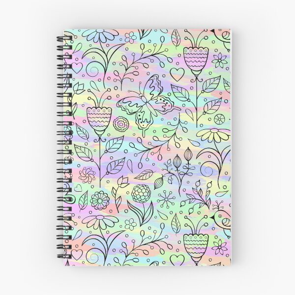 Item preview, Floral Flower Butterfly Birds Ladybird Nature Pattern l Black Line Design With Rainbow Pastel Background designed and sold by LifeAndWonder.