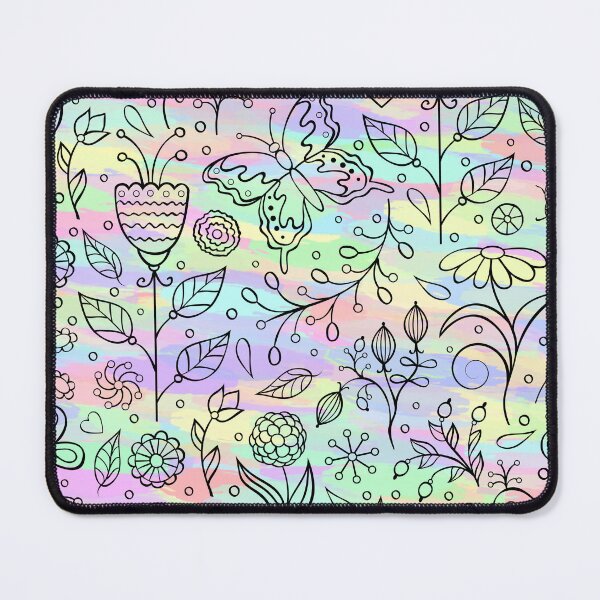 Item preview, Floral Flower Butterfly Birds Ladybird Nature Pattern l Black Line Design With Rainbow Pastel Background designed and sold by LifeAndWonder.