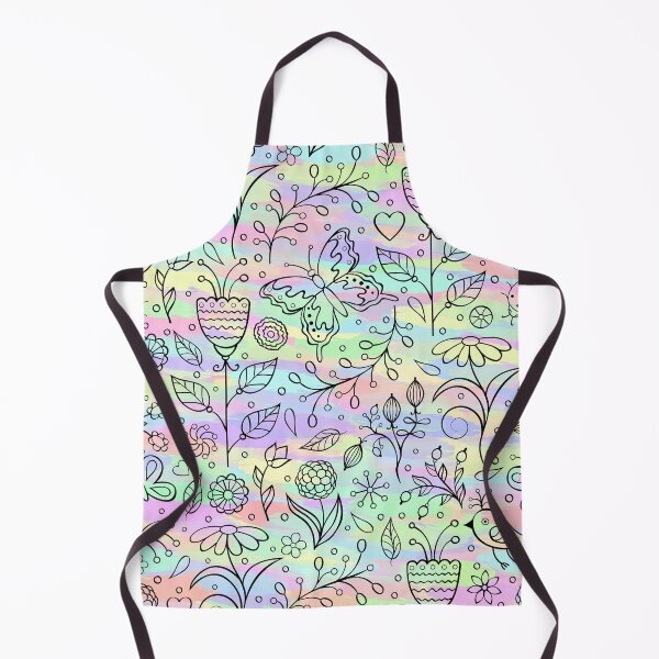 Item preview, Floral Flower Butterfly Birds Ladybird Nature Pattern l Black Line Design With Rainbow Pastel Background designed and sold by LifeAndWonder.