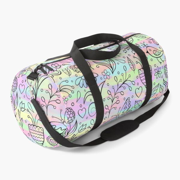 Item preview, Floral Flower Butterfly Birds Ladybird Nature Pattern l Black Line Design With Rainbow Pastel Background designed and sold by LifeAndWonder.