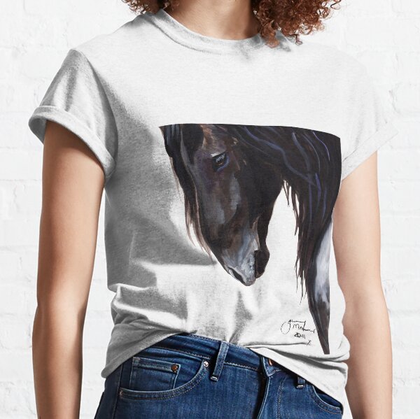 Horse PRiNT BLaCK FRieSiaN 'Wiser' By Shirley MacArthur Classic T-Shirt