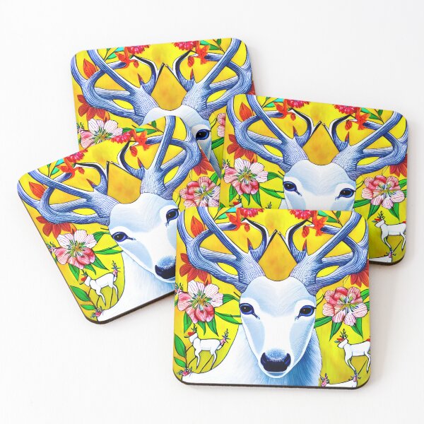 Item preview, white deer with flowers designed and sold by Artis-t-fun.