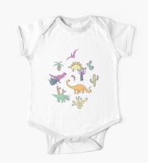 Dinosaur Desert - peach, mint and navy - fun pattern by Cecca Designs One Piece - Short Sleeve