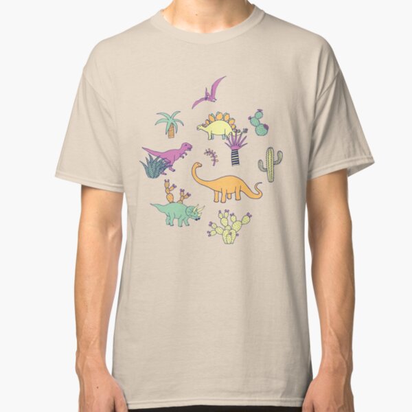 Dinosaur Desert - peach, mint and navy - fun pattern by Cecca Designs Classic T-Shirt