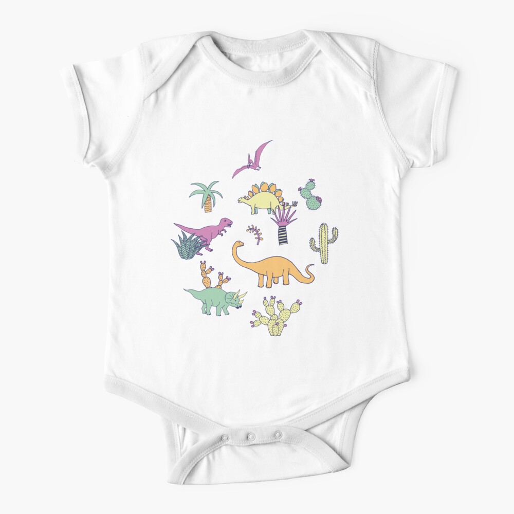 Dinosaur Desert - peach, mint and navy - fun pattern by Cecca Designs Baby One-Piece