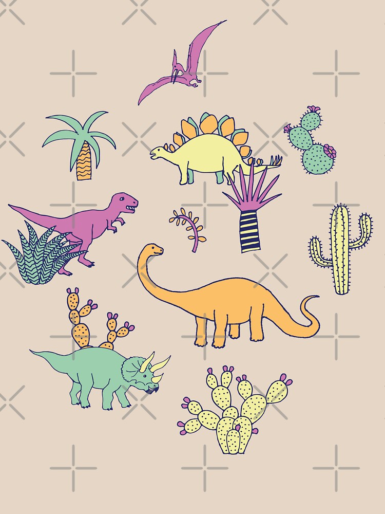 Dinosaur Desert - peach, mint and navy - fun pattern by Cecca Designs by Cecca-Designs