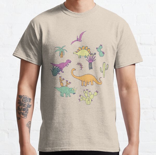 Dinosaur Desert - peach, mint and navy - fun pattern by Cecca Designs Classic T-Shirt