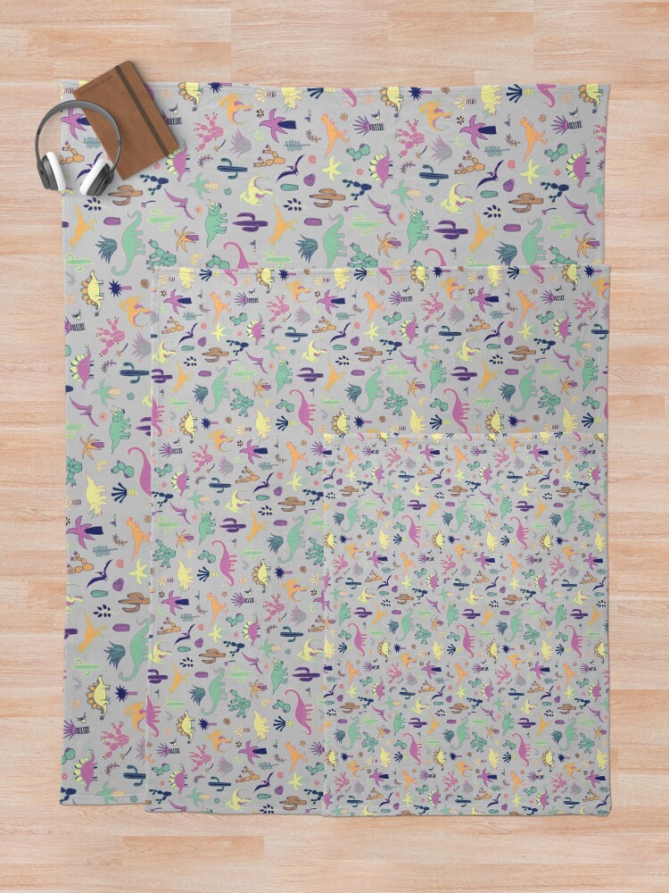 Alternate view of Dinosaur Desert - peach, mint and navy - fun pattern by Cecca Designs Throw Blanket