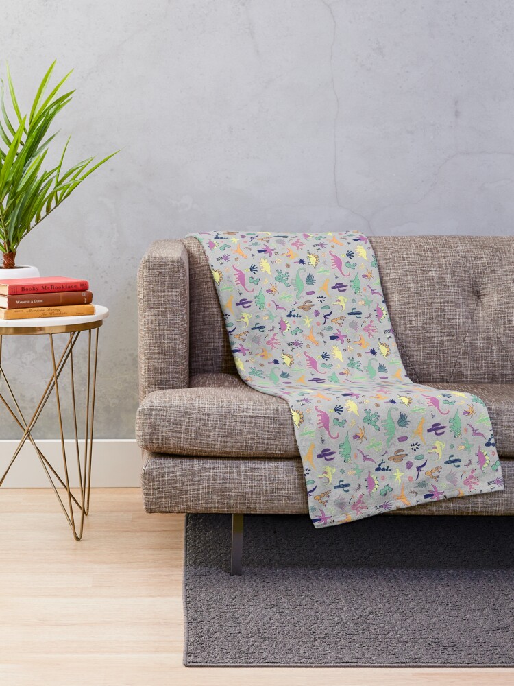 Alternate view of Dinosaur Desert - peach, mint and navy - fun pattern by Cecca Designs Throw Blanket