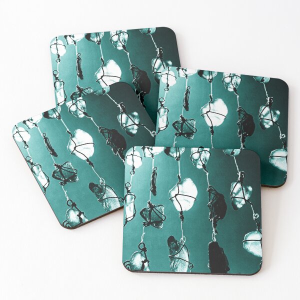 Item preview, Sea Glass Suncatcher (Photo) Beachy Décor Hanging Sunlit Sea Glass Pieces on Dark Coastal Teal Background designed and sold by Beachy.