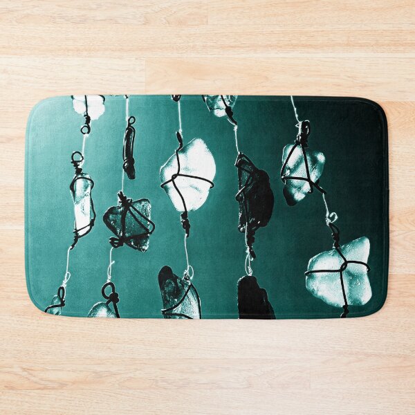 Item preview, Sea Glass Suncatcher (Photo) Beachy Décor Hanging Sunlit Sea Glass Pieces on Dark Coastal Teal Background designed and sold by Beachy.
