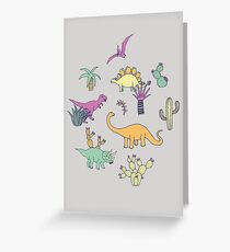 Dinosaur Desert - peach, mint and navy - fun pattern by Cecca Designs Greeting Card