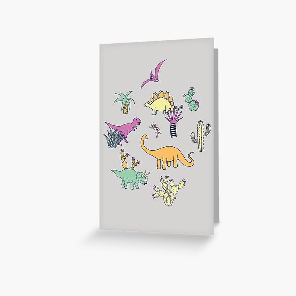 Dinosaur Desert - peach, mint and navy - fun pattern by Cecca Designs Greeting Card