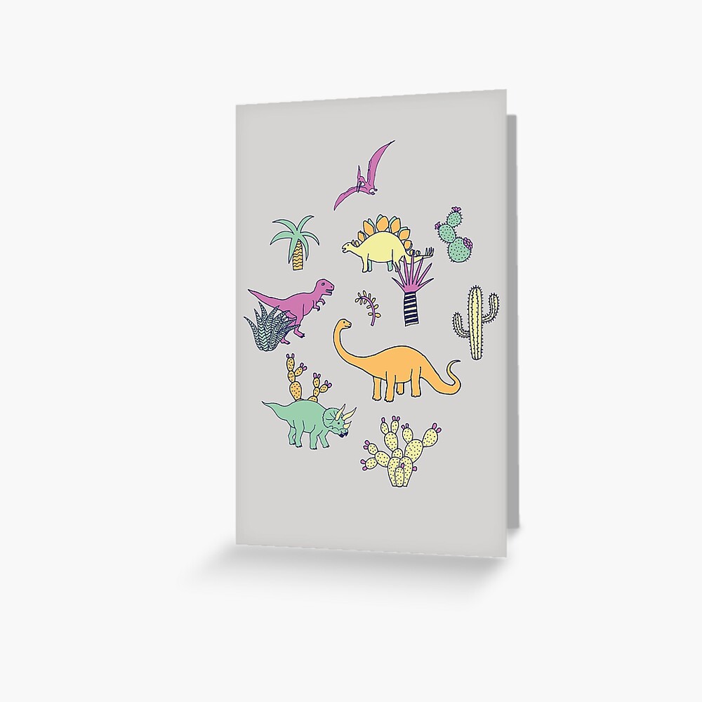Dinosaur Desert - peach, mint and navy - fun pattern by Cecca Designs Greeting Card