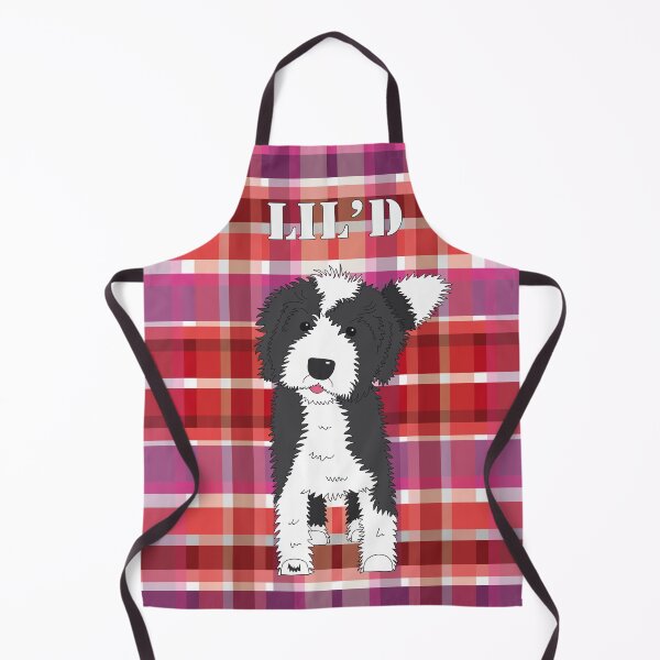 Item preview, Black and White Doodle Dog - Red Purple Pink Tartan - Lil'D - Little Doodle designed and sold by SterreStudio.