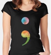 Semicolon - Rainbow Watercolor Fitted Scoop T-Shirt