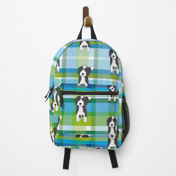 Item preview, Black and White Doodle Dog - Blue Green Tartan - Declan designed and sold by SterreStudio.