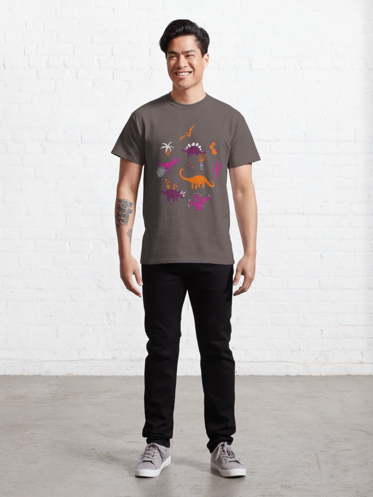 Alternate view of Dinosaur Desert - pink and orange on grey - fun pattern by Cecca Designs Classic T-Shirt